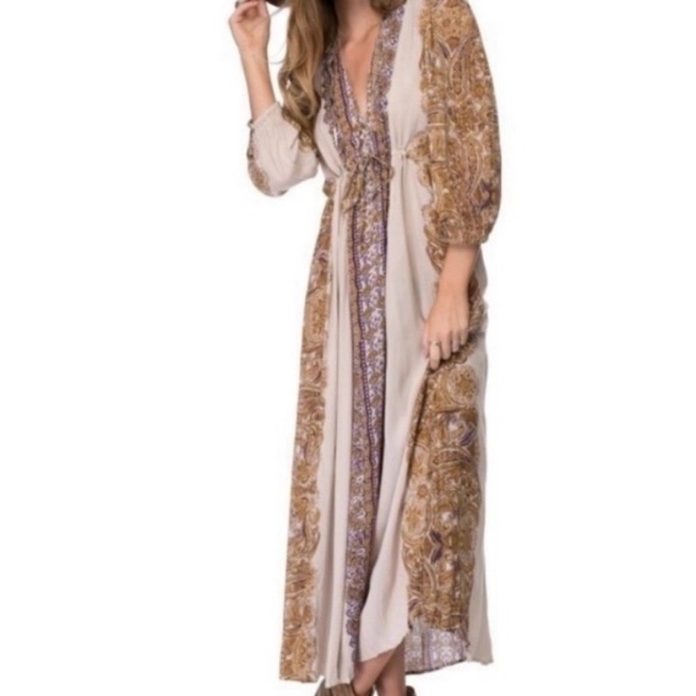 Free People Cream and Gold Paisley Maxi Dress